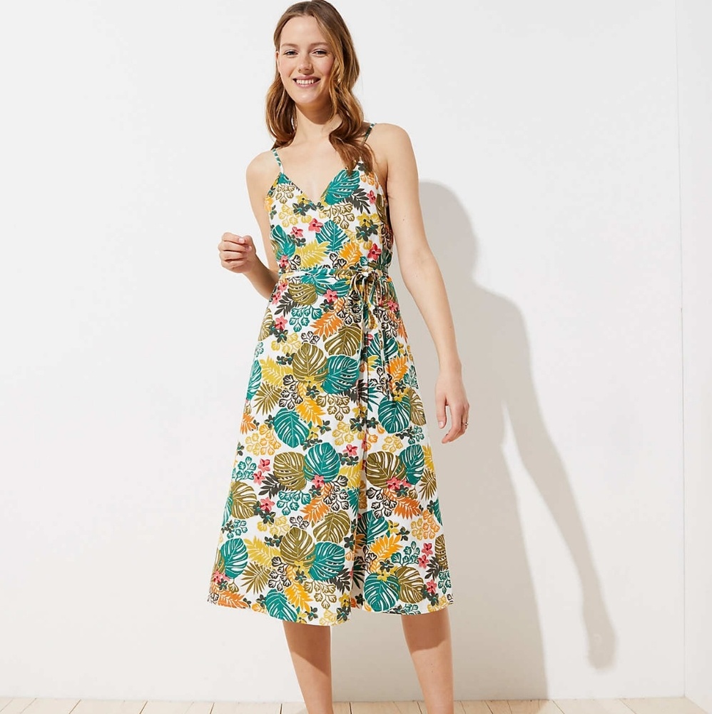 NWT LOFT Beach Tropical Wrap Midi Dress